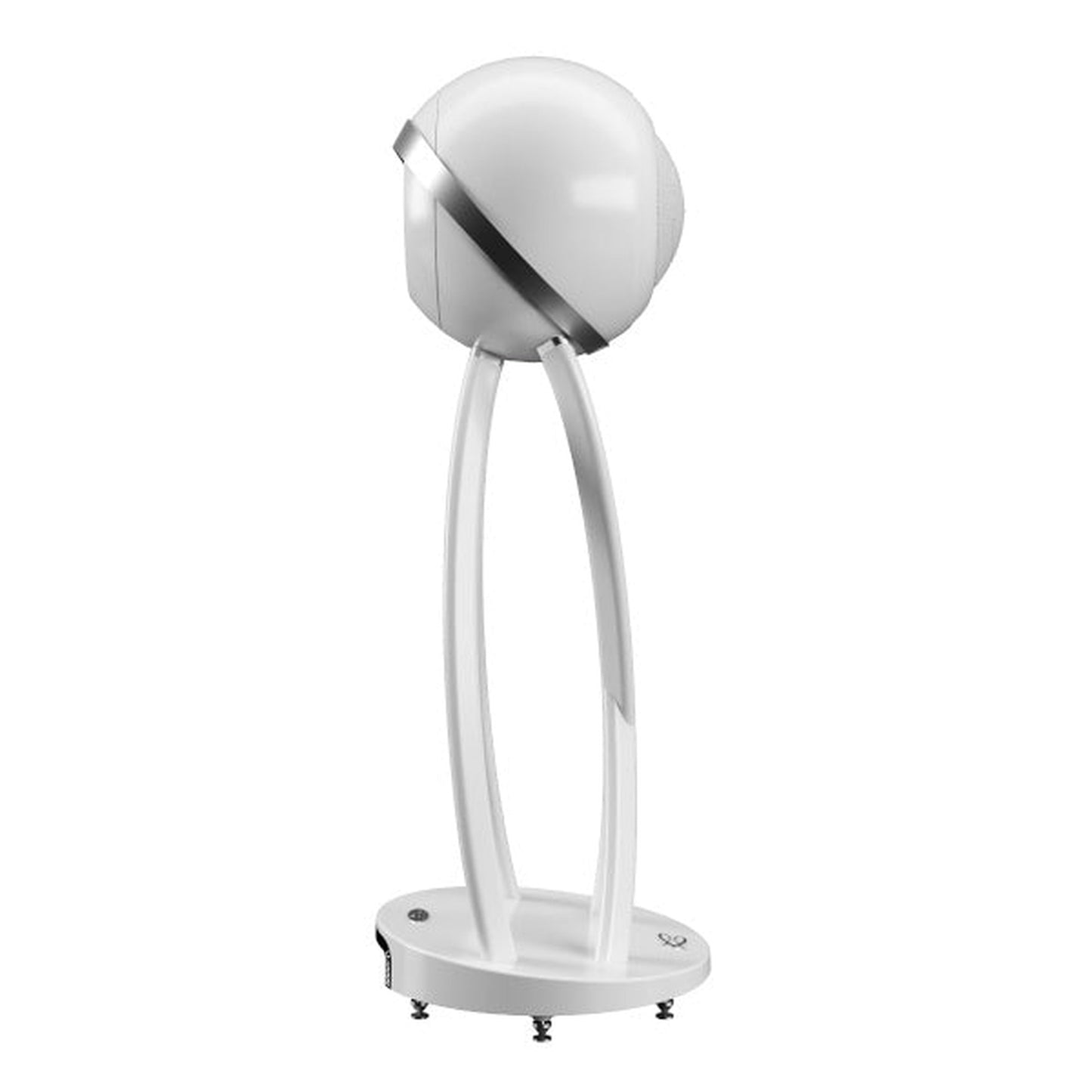 Cabasse The Pearl Pelegrina Standlautsprecher Seitenansicht mit Kugelgehäuse und Chromband in Weiss