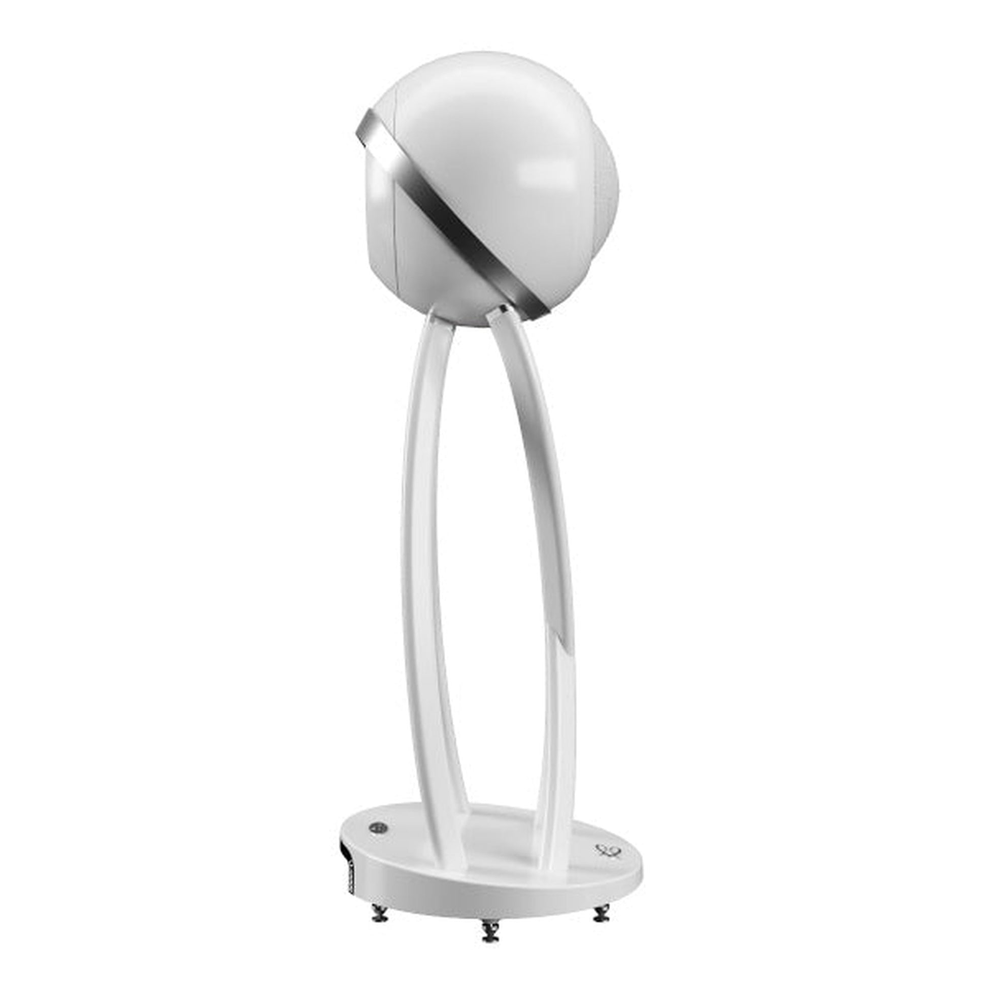 Cabasse The Pearl Pelegrina Standlautsprecher Seitenansicht mit Kugelgehäuse und Chromband in Weiss