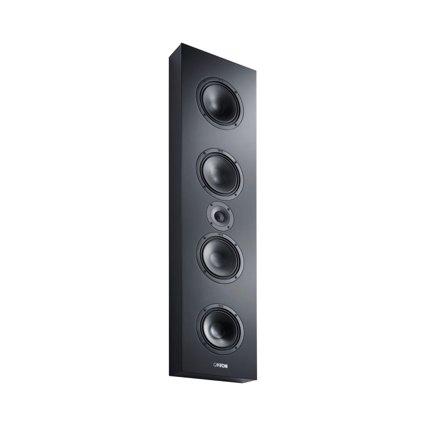Canton Atelier InWall 11 Einbaulautsprecher schwarz Schrägansicht ohne Frontabdeckung mit fünf sichtbaren Chassis