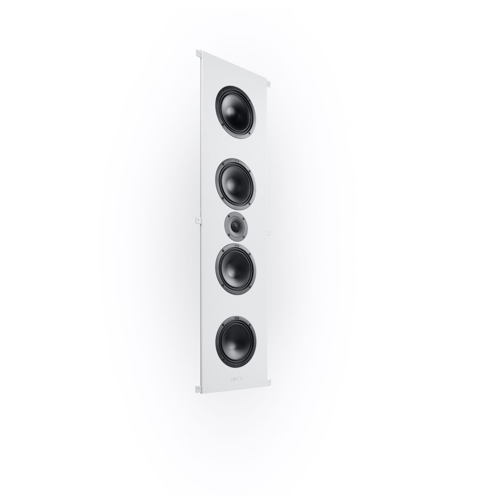 Canton Atelier InWall 11 Einbaulautsprecher weiss Schrägansicht an der Wand ohne Frontabdeckung