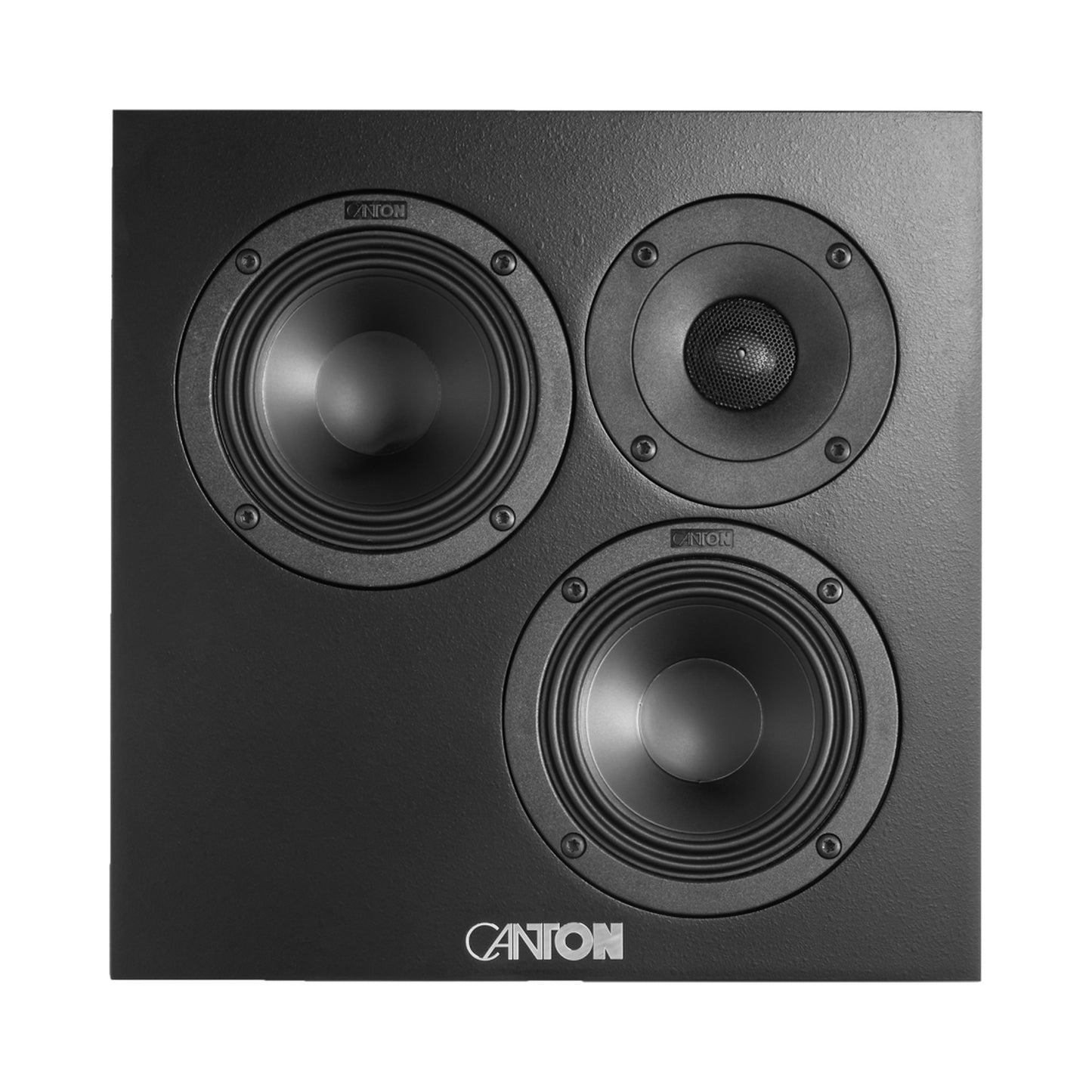 Canton Atelier InWall 3 Einbaulautsprecher schwarz Frontansicht ohne Abdeckung mit zwei Tieftönern und Hochtöner