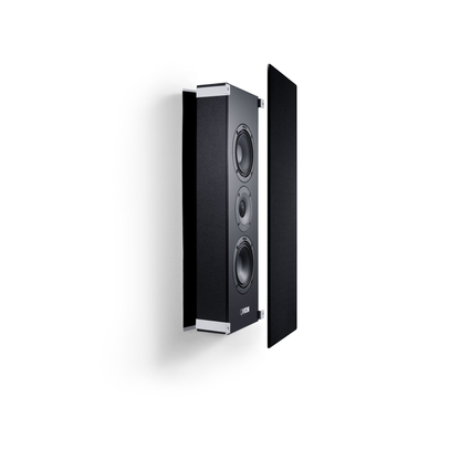 Canton Atelier InWall 5 Einbaulautsprecher schwarz Lifestyle an der Wand mit abgenommener Abdeckung