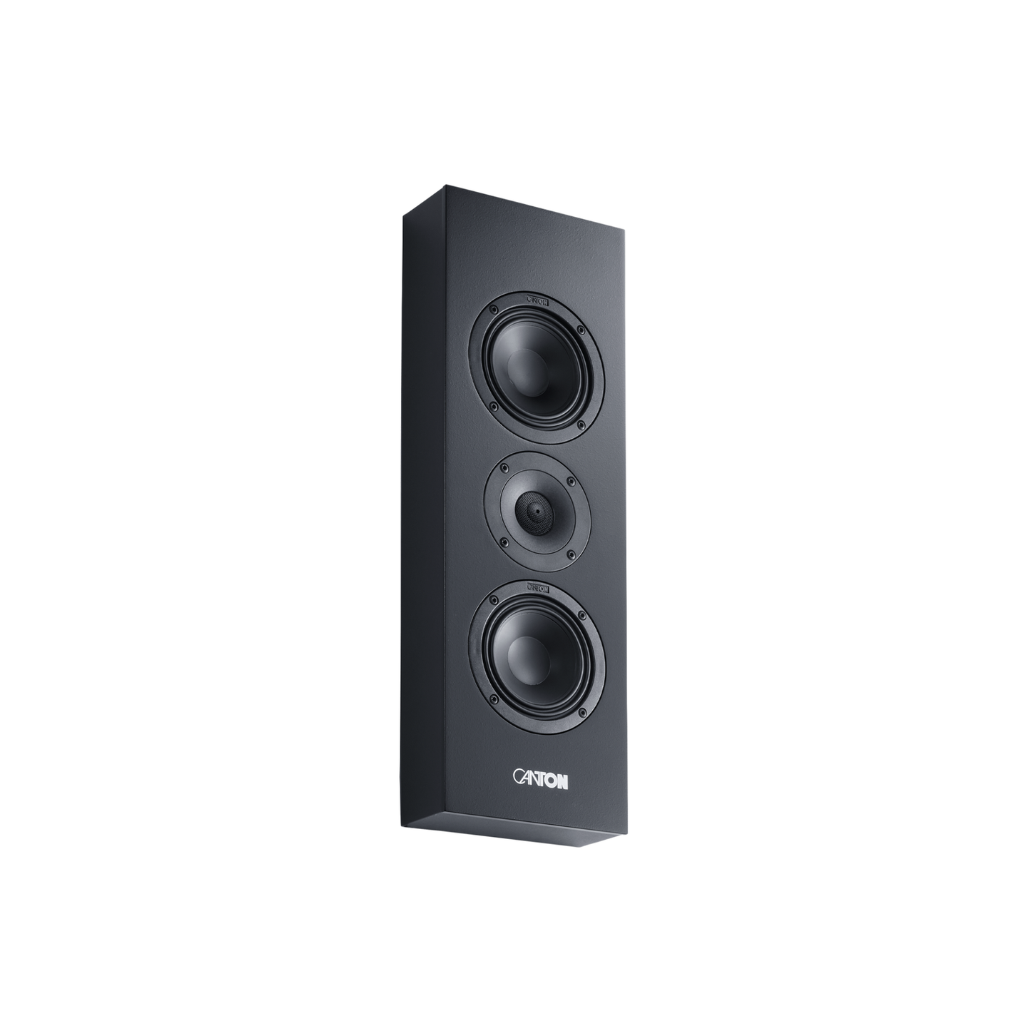 Canton Atelier InWall 5 Einbaulautsprecher schwarz Schrägansicht ohne Abdeckung mit drei Chassis