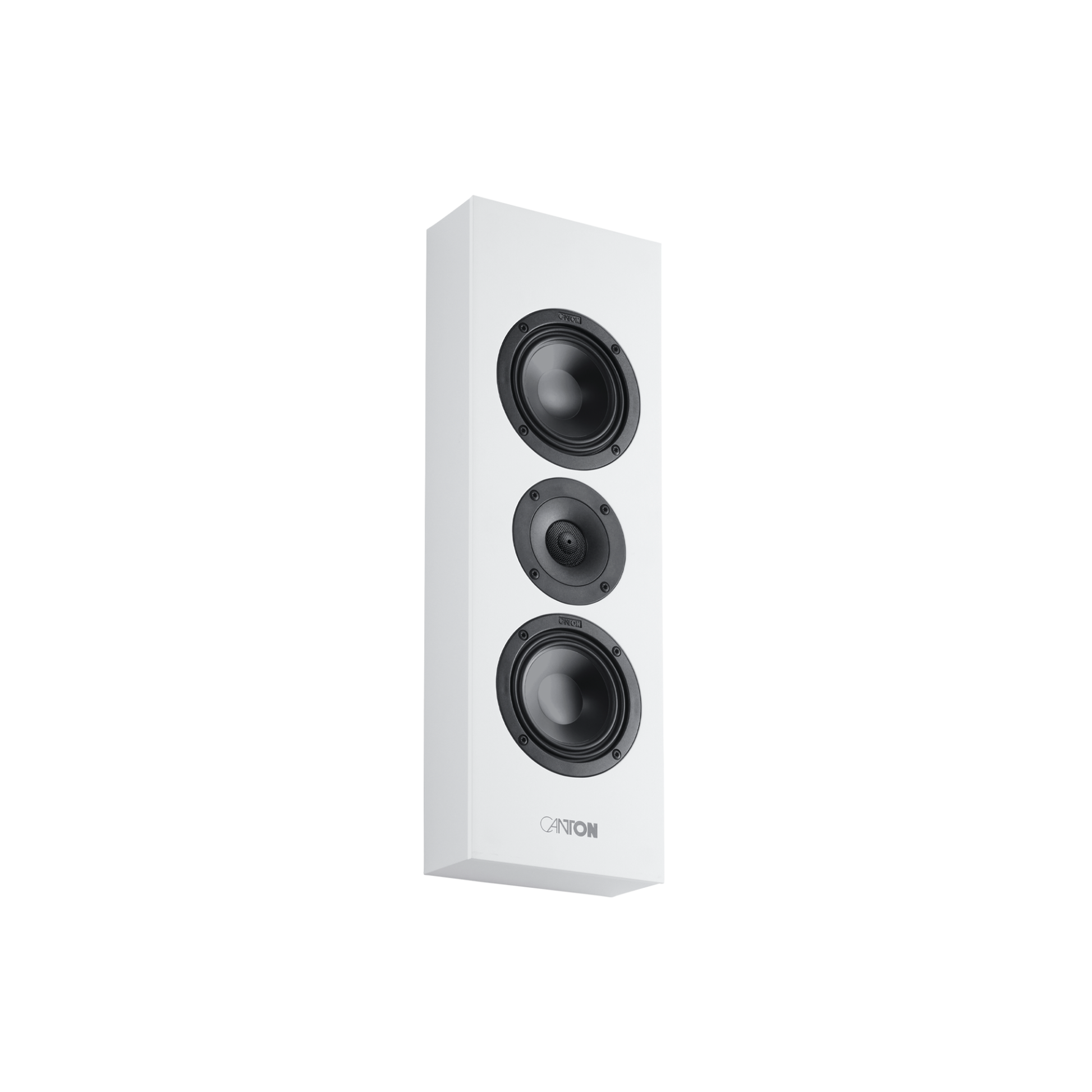 Canton Atelier InWall 5 Einbaulautsprecher weiss Schrägansicht ohne Abdeckung mit drei Chassis