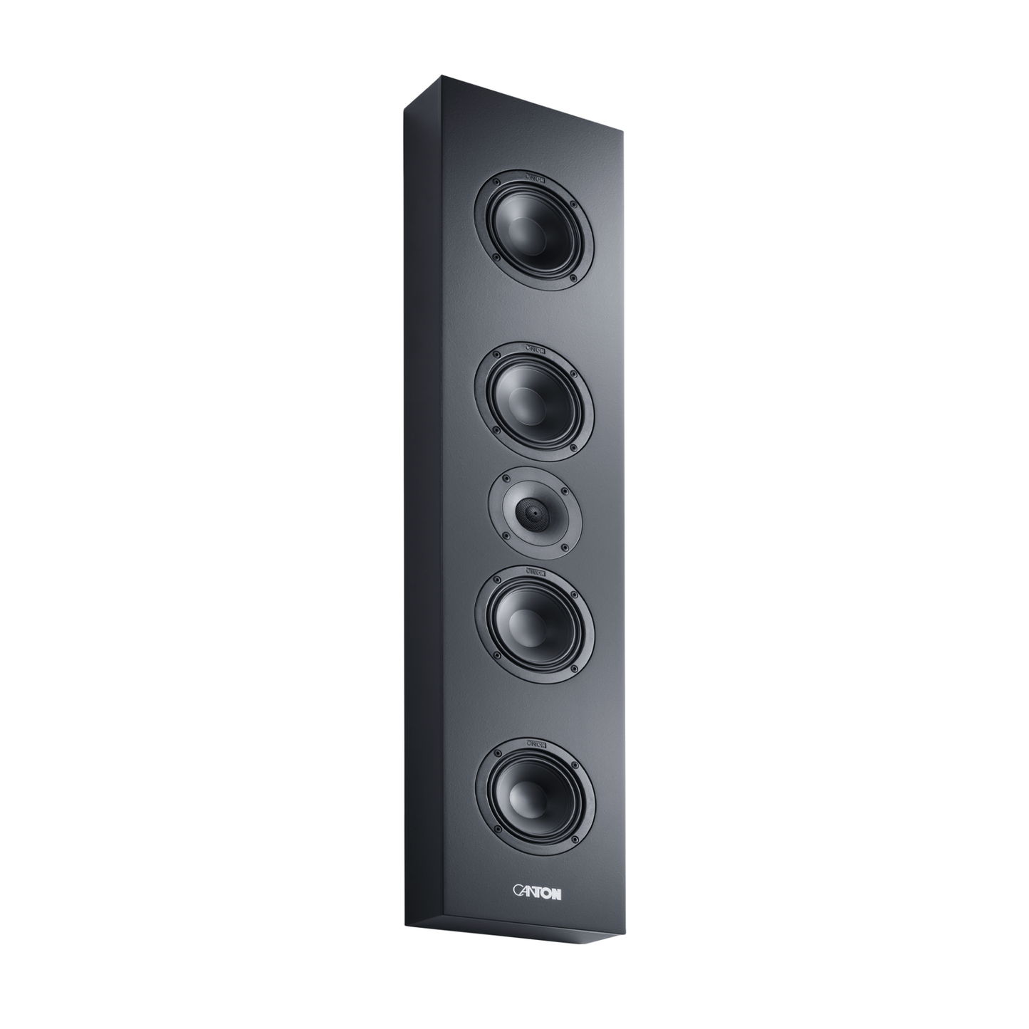 Canton Atelier InWall 9 Einbaulautsprecher schwarz Schrägansicht mit fünf sichtbaren Chassis ohne Frontabdeckung