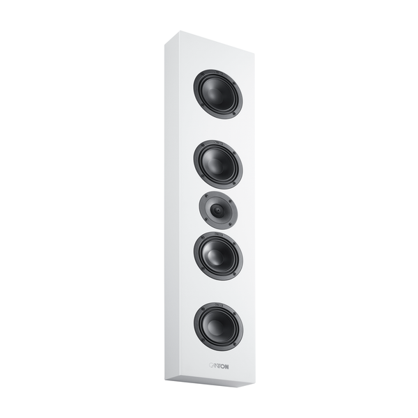 Canton Atelier InWall 9 Einbaulautsprecher weiss Schrägansicht mit fünf sichtbaren Chassis ohne Frontabdeckung