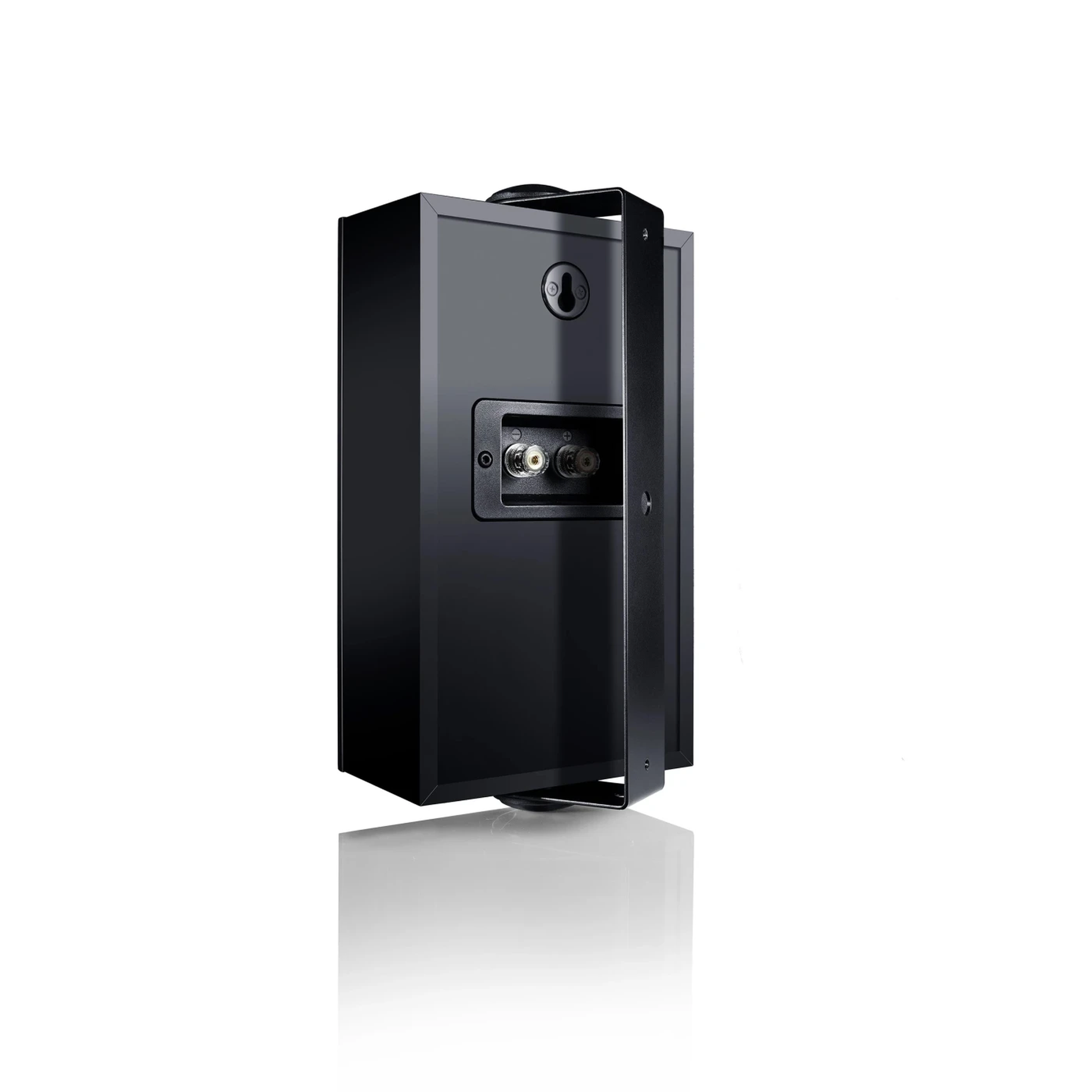 Canton GLE 10 PRO S2 On-Wall-Lautsprecher Schwarz Rückansicht mit Anschlussfeld und montiertem Wandhalter