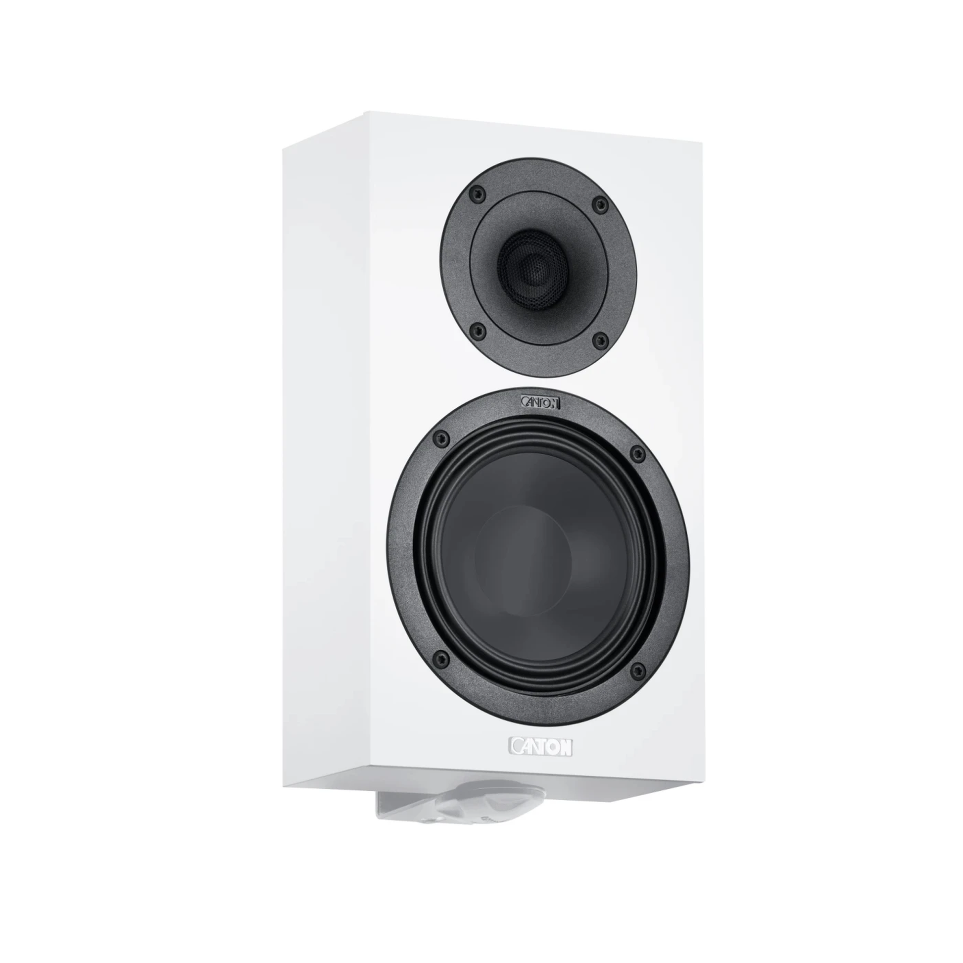 Canton GLE 10 PRO S2 On-Wall-Lautsprecher Weiss Schrägansicht ohne Abdeckung mit Wandhalterung am Gehäuseboden