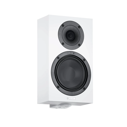 Canton GLE 10 PRO S2 On-Wall-Lautsprecher Weiss Schrägansicht ohne Abdeckung mit Wandhalterung am Gehäuseboden