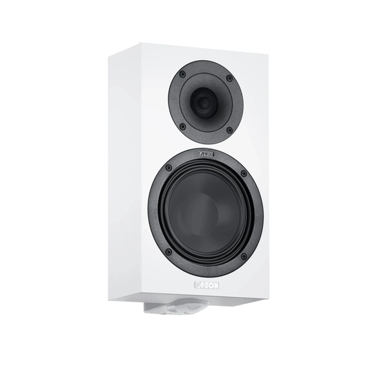 Canton GLE 10 PRO S2 On-Wall-Lautsprecher Weiss Schrägansicht ohne Abdeckung mit Wandhalterung am Gehäuseboden