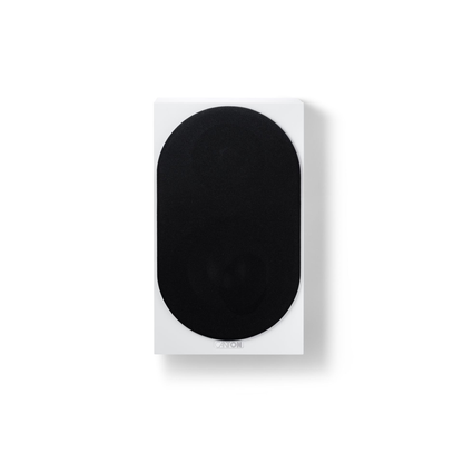 Canton GLE 10 S2 On-Wall-Lautsprecher Weiss Frontansicht mit montierter ovaler Stoffabdeckung