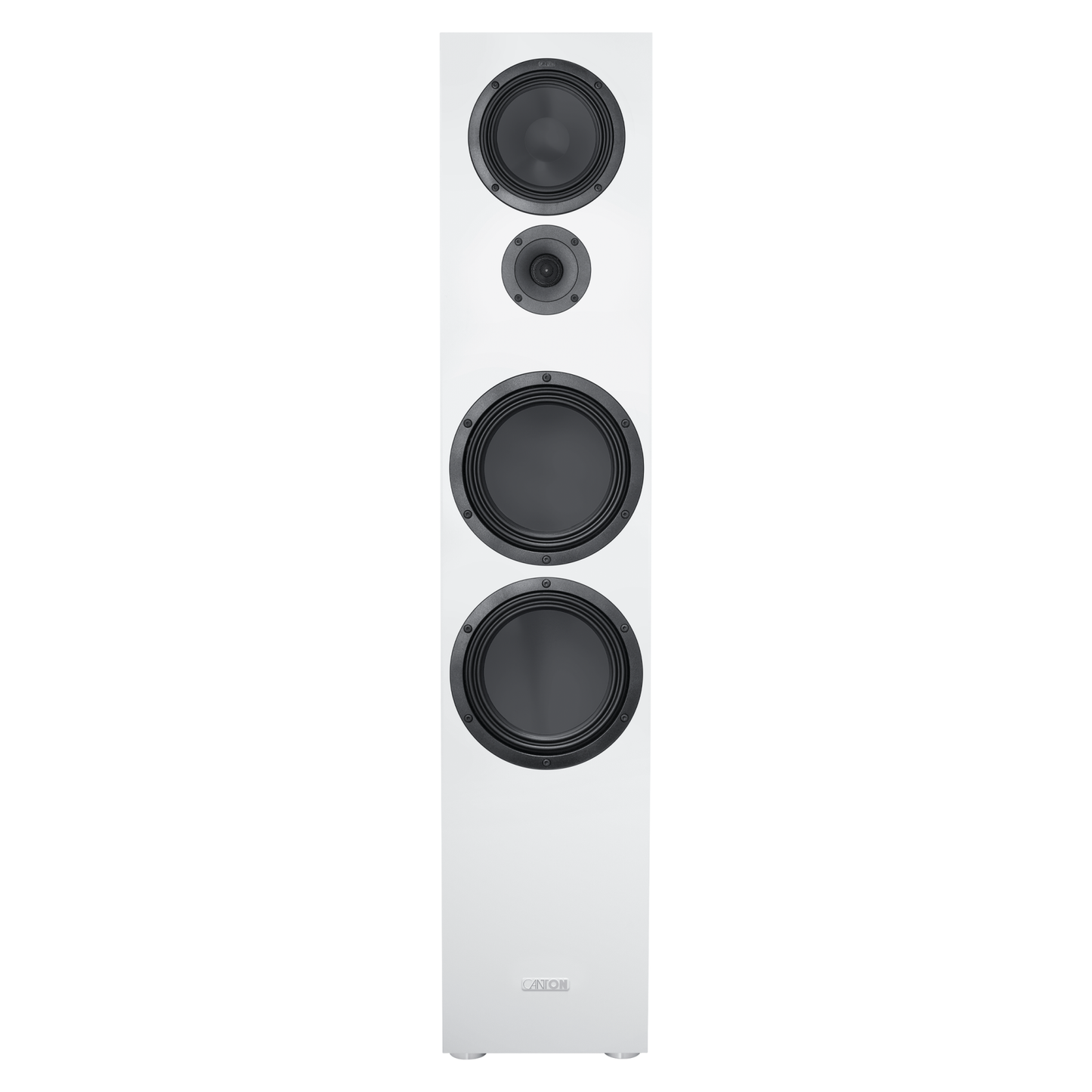 Canton GLE 100 S2 Standlautsprecher Weiss Frontansicht ohne Abdeckung, Schallwand mit vier Chassis