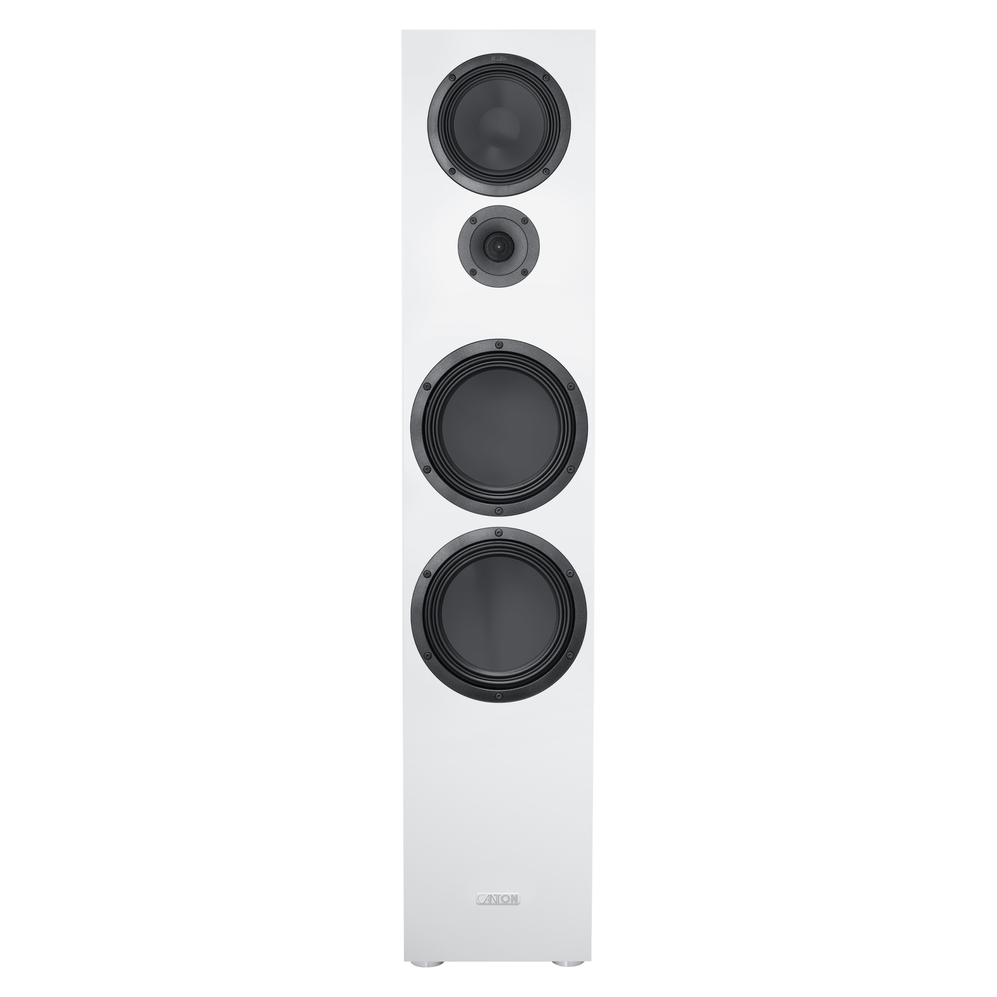 Canton GLE 100 S2 Standlautsprecher Weiss Frontansicht ohne Abdeckung, Schallwand mit vier Chassis