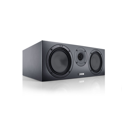 Canton GLE 50 Center S2 Center-Lautsprecher Schwarz Schrägansicht ohne Abdeckung mit zwei Tieftönern und Hochtöner