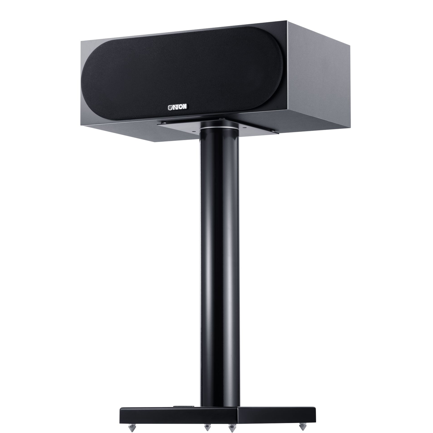 Canton GLE 50 Center S2 Center-Lautsprecher Schwarz Setansicht auf Standfuss als Zubehör, mit Frontabdeckung