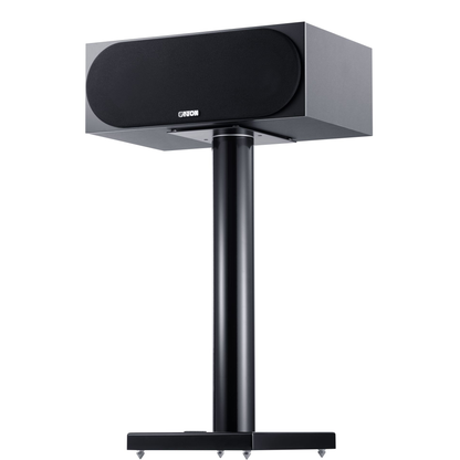 Canton GLE 50 Center S2 Center-Lautsprecher Schwarz Setansicht auf Standfuss als Zubehör, mit Frontabdeckung