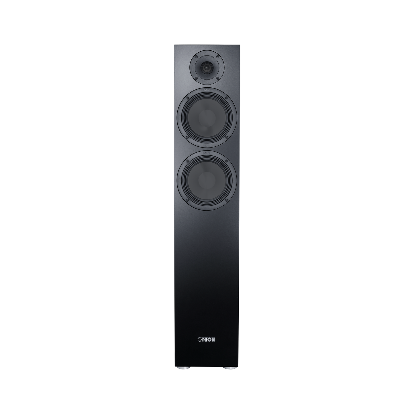 Canton GLE 70 S2 Standlautsprecher Schwarz Frontansicht ohne Abdeckung, Schallwand mit drei Chassis