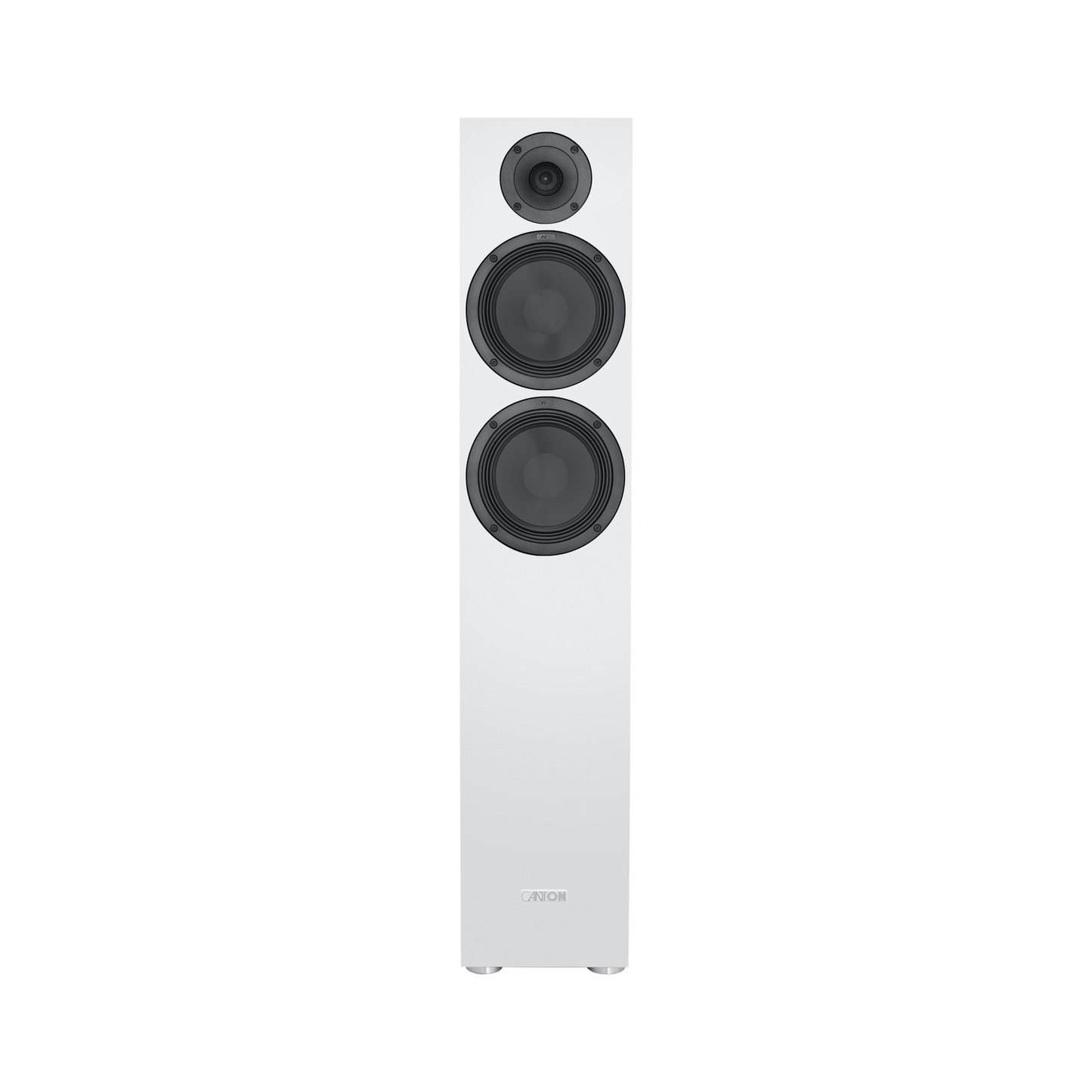 Canton GLE 70 S2 Standlautsprecher Weiss Frontansicht ohne Abdeckung, Schallwand mit drei Chassis