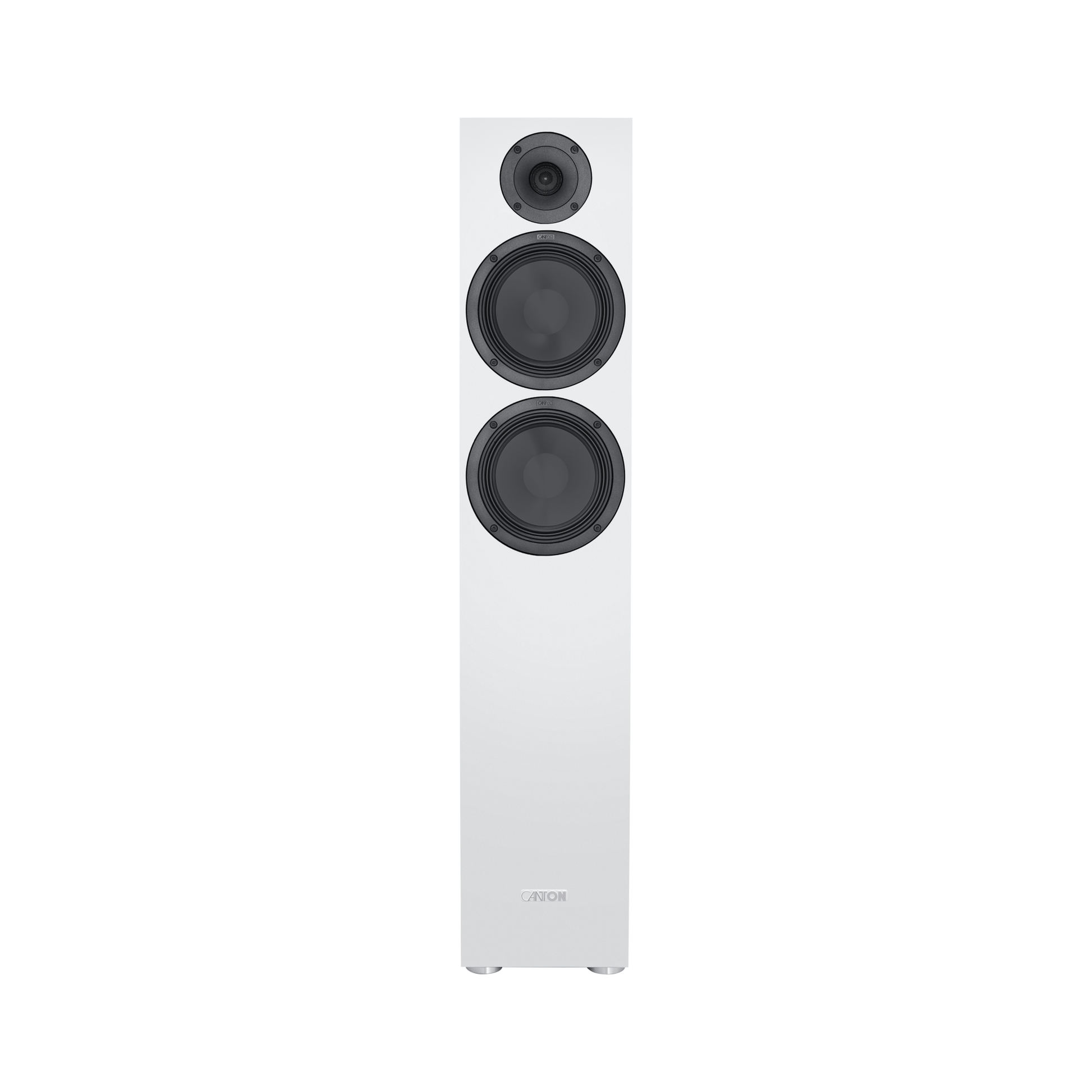 Canton GLE 70 S2 Standlautsprecher Weiss Frontansicht ohne Abdeckung, Schallwand mit drei Chassis