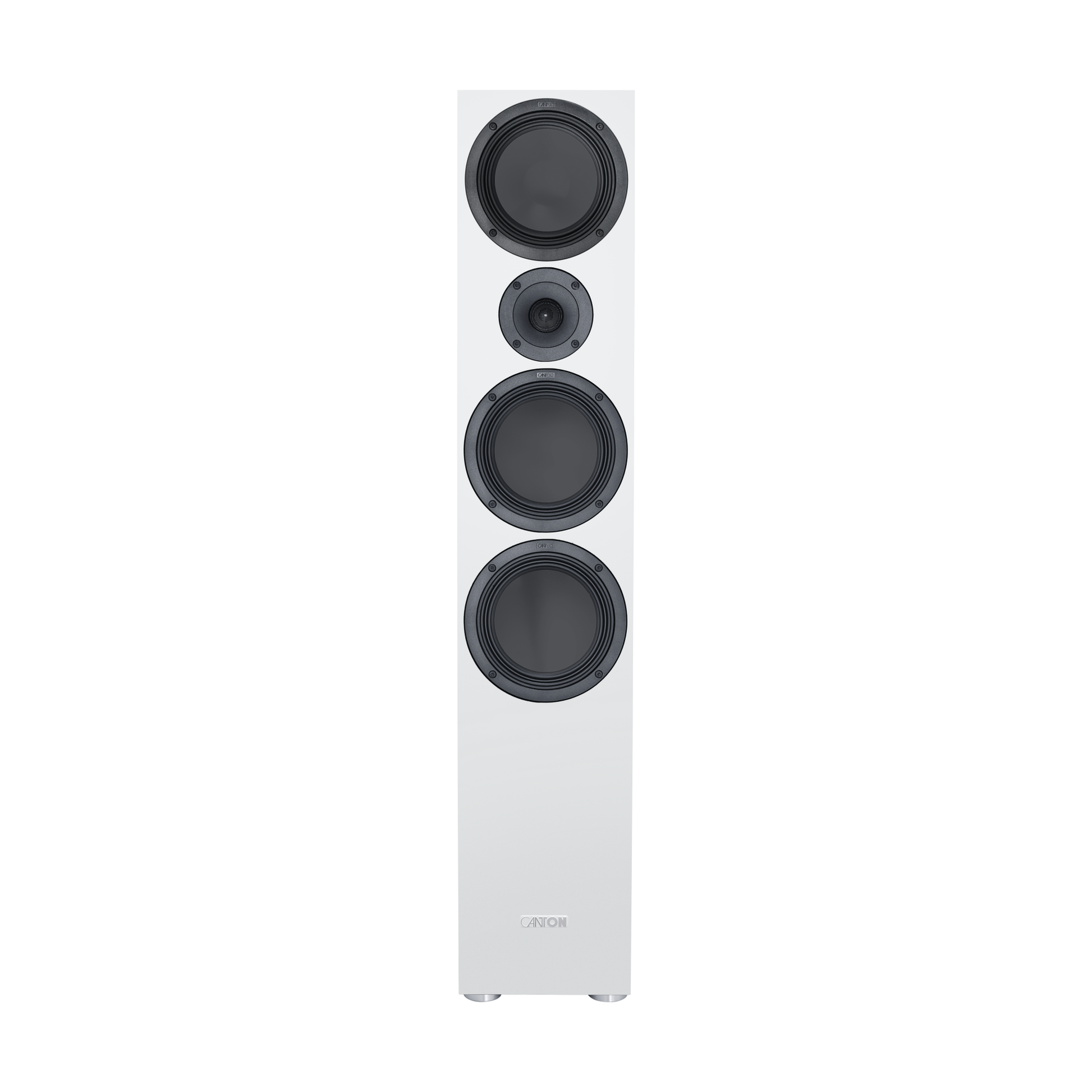 Canton GLE 80 S2 Standlautsprecher Weiss Frontansicht ohne Abdeckung, Schallwand mit vier Chassis