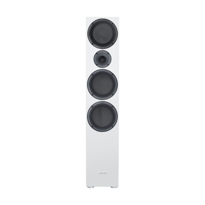 Canton GLE 80 S2 Standlautsprecher Weiss Frontansicht ohne Abdeckung, Schallwand mit vier Chassis
