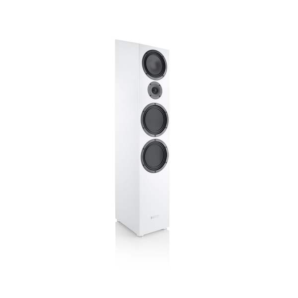 Canton GLE 90 AR S2 Standlautsprecher Weiss Schrägansicht ohne Abdeckung, Front und Seite