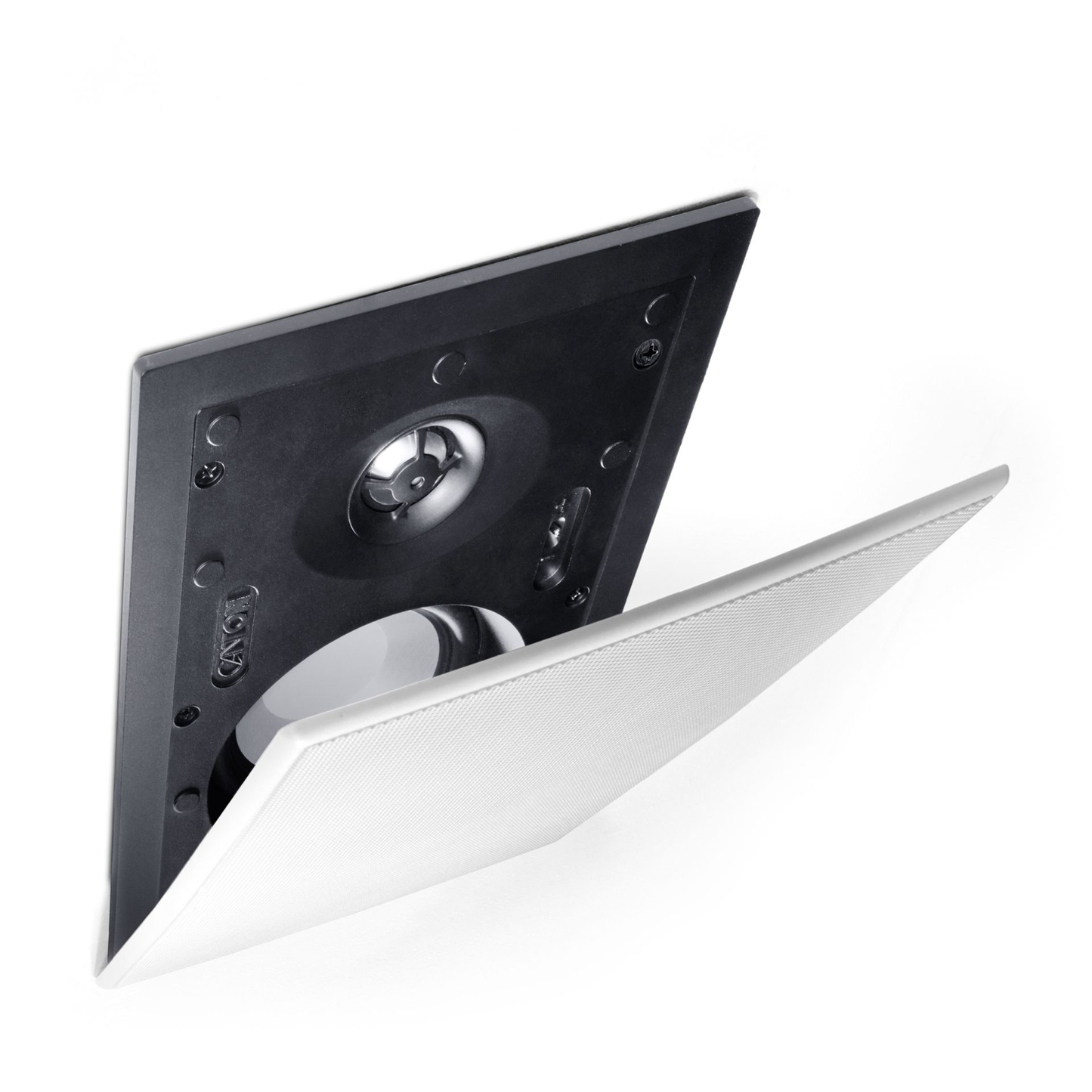 Canton InWall 845 Einbaulautsprecher weiss Schrägansicht mit magnetisch gehaltener Frontabdeckung