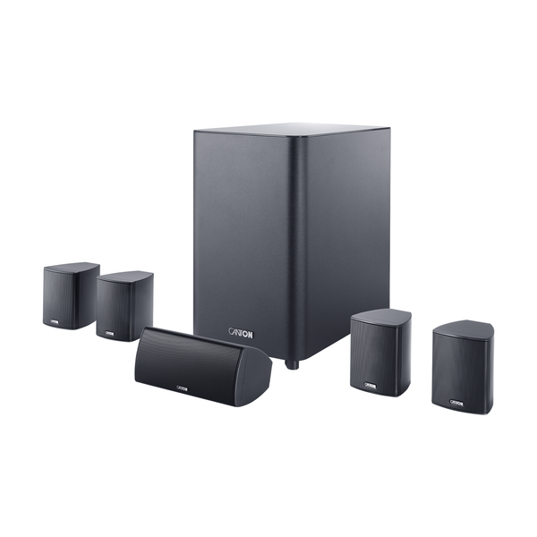 Canton Movie 200 5.1-Heimkinosystem in Schwarz mit vier Satelliten, Center und aktivem Subwoofer