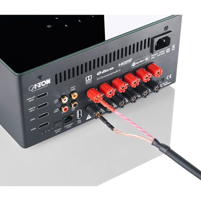 Canton Smart AMP 5.1 S2 Streaming-Verstärker Anschlussfeld mit Lautsprecherkabel an den roten Polklemmen