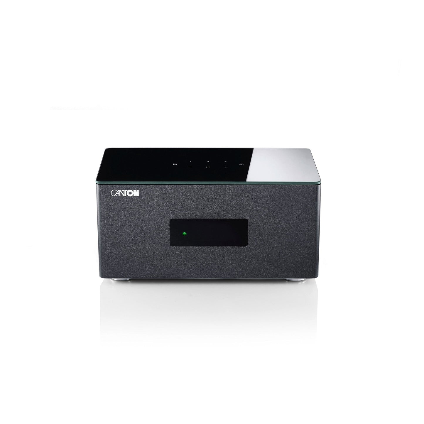Canton Smart AMP 5.1 S2 Streaming-Verstärker Frontansicht aus erhöhter Perspektive mit Touchbedienfeld