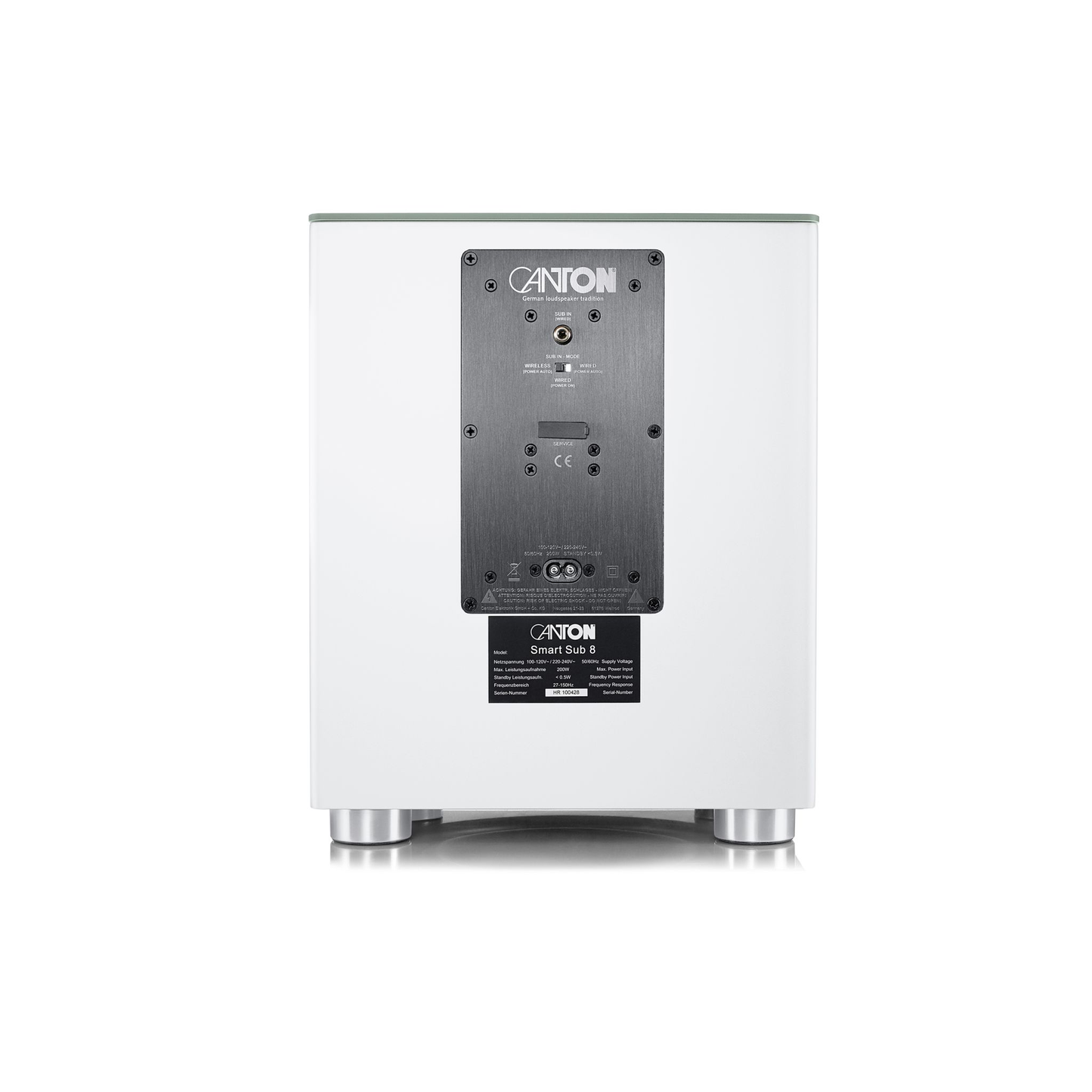 Canton Smart Libero Cinema Set + Smart Sub 8 Heimkino-Set Weiss Anschlussfeld mit Verstärkermodul und Typenschild