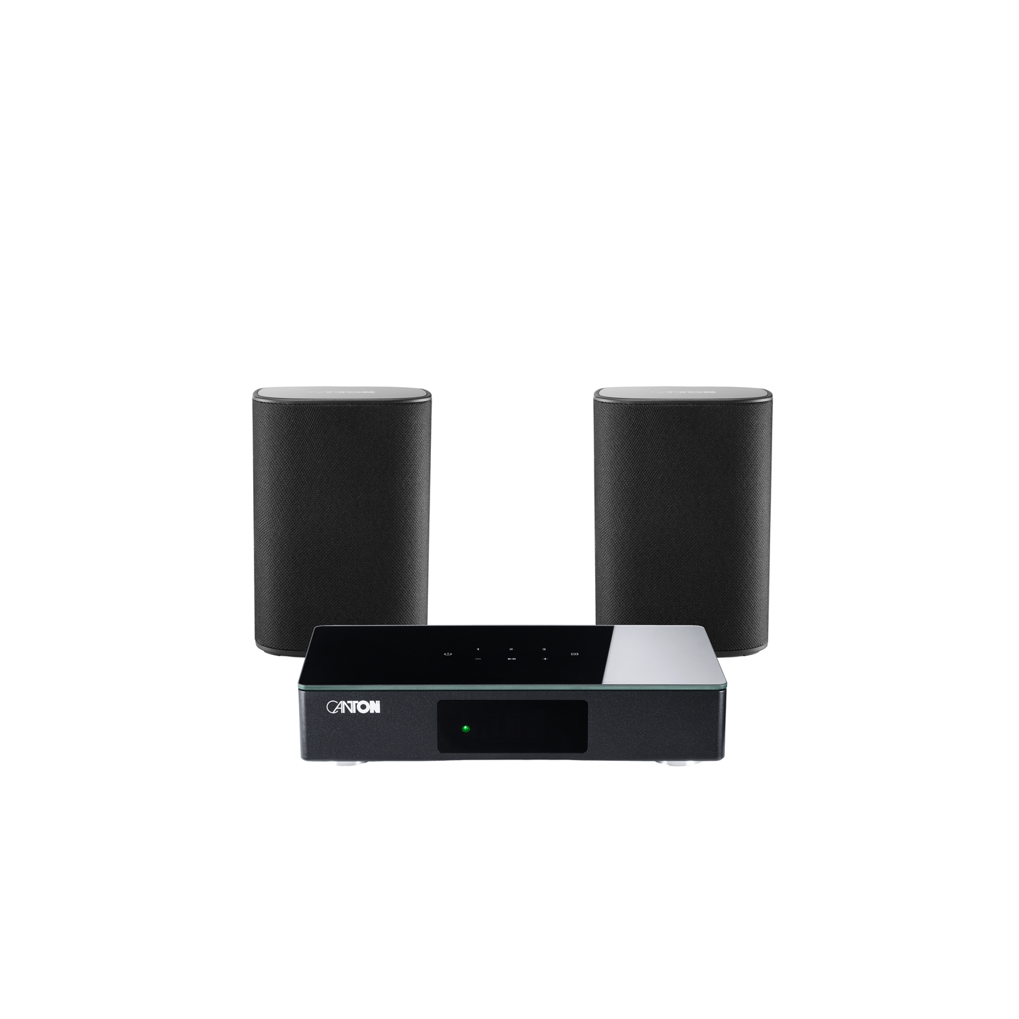 Canton Smart Libero Set 2 Streaming-Set Schwarz Setansicht mit zwei Aktivlautsprechern und Smart Connect