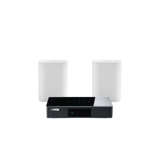 Canton Smart Libero Set 2 Streaming-Set Weiss Setansicht mit zwei weissen Lautsprechern und Smart Connect