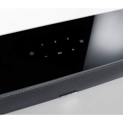 Canton Smart Soundbar 10 S2 Soundbar Schwarz Detailansicht des Touch-Bedienfelds mit Quellenwahl