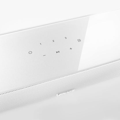 Canton Smart Soundbar 10 S2 Soundbar Weiss Detailansicht des Touch-Bedienfelds mit Quellenwahl
