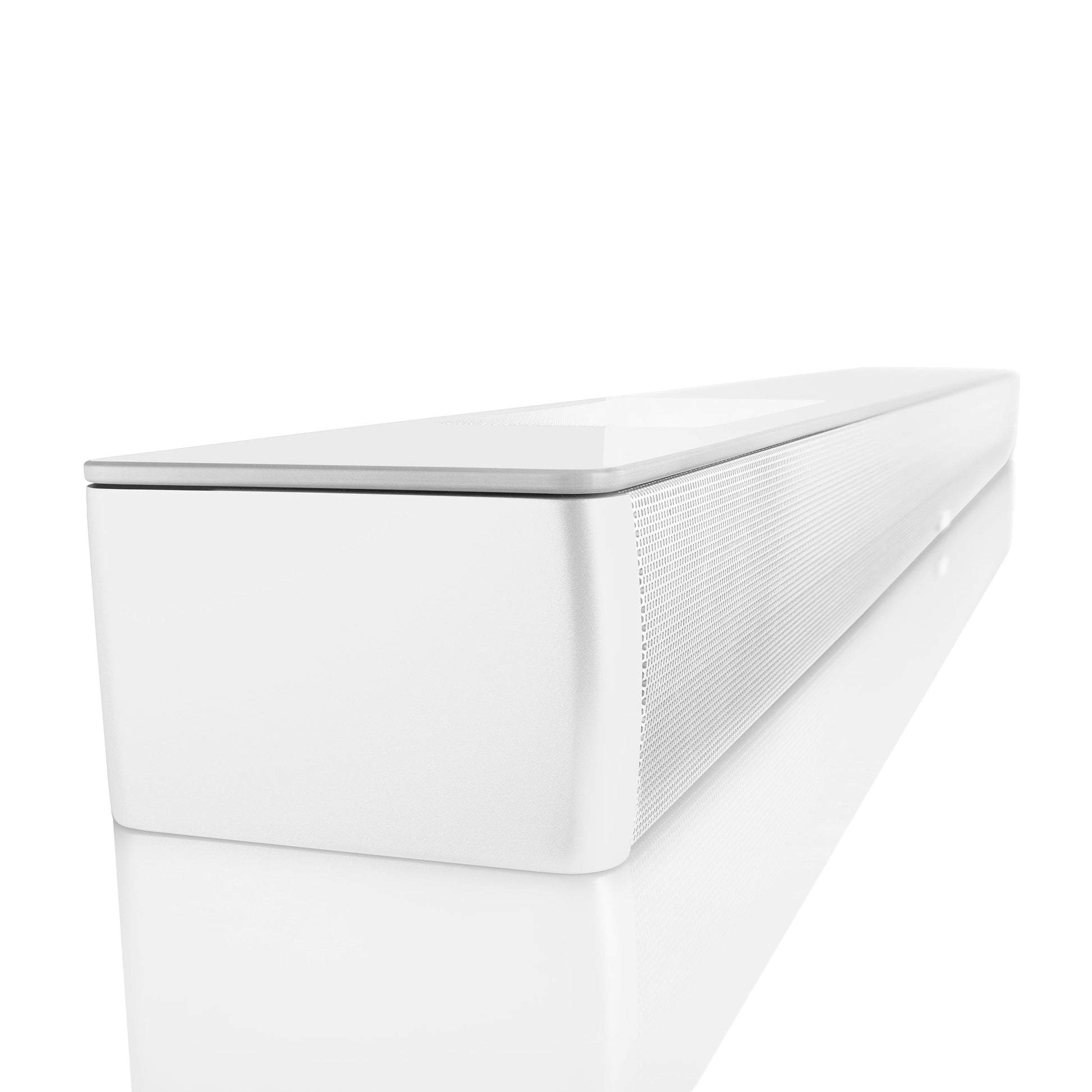 Canton Smart Soundbar 10 S2 Soundbar Weiss Detailansicht der Gehäuseecke mit Glasoberfläche und Gitter
