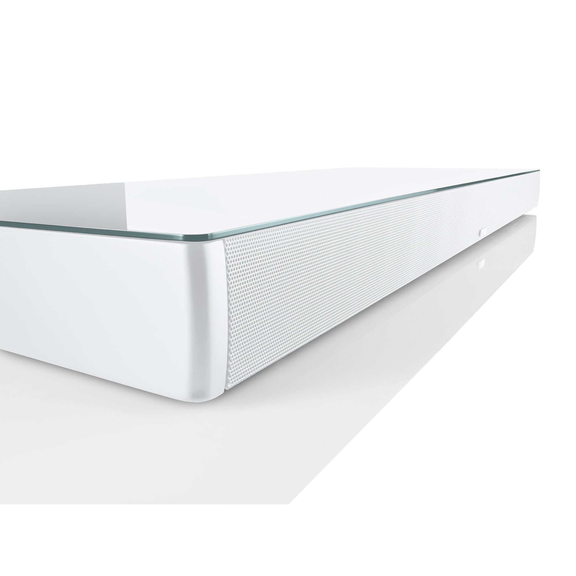Canton Smart Sounddeck 100 S2 Sounddeck Weiss Detailansicht von Glasplatte und Frontgitter