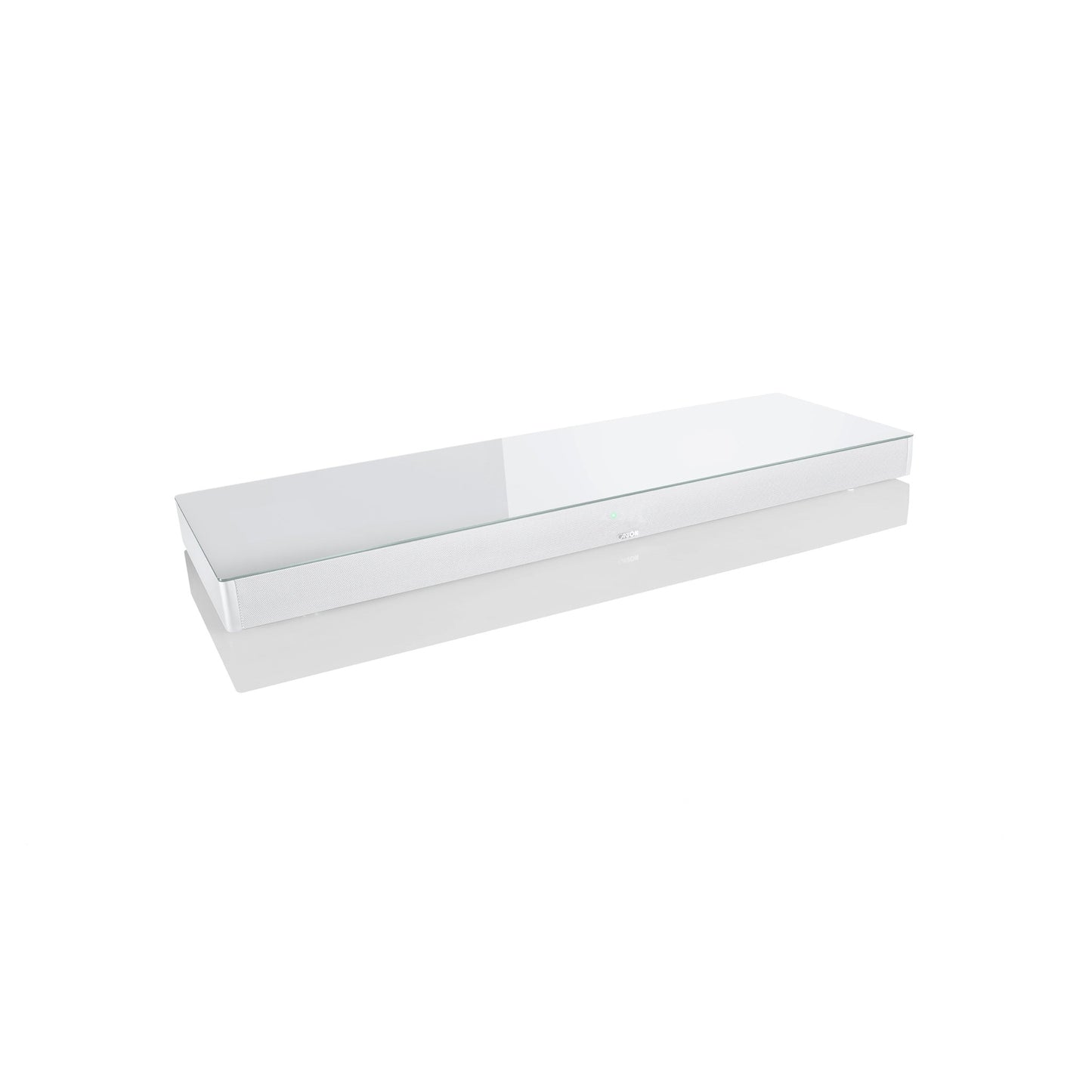 Canton Smart Sounddeck 100 S2 Sounddeck Weiss Schrägansicht von oben mit Glasplatte