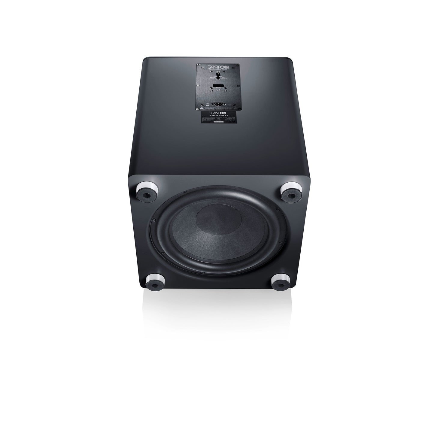 Canton Smart Sub 12 Wireless-Subwoofer in Schwarz Detailansicht des Downfire-Chassis an der Unterseite