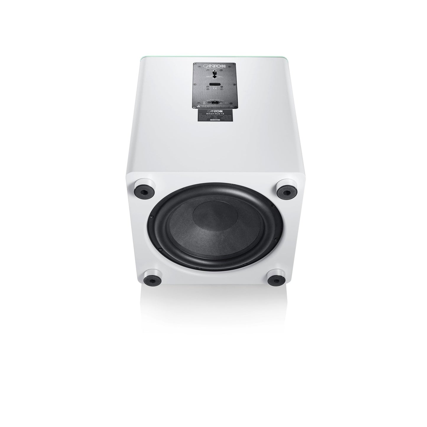 Canton Smart Sub 12 Wireless-Subwoofer Weiss Detailansicht des Downfire-Tieftöners an der Unterseite