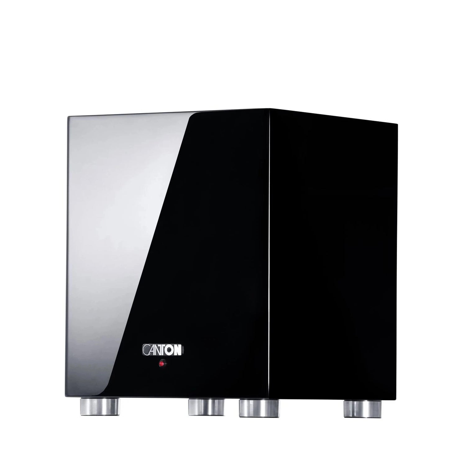 Canton Sub 601 Aktiv-Subwoofer Schwarz Seitenansicht, geschlossenes Hochglanz-Gehäuse im Profil