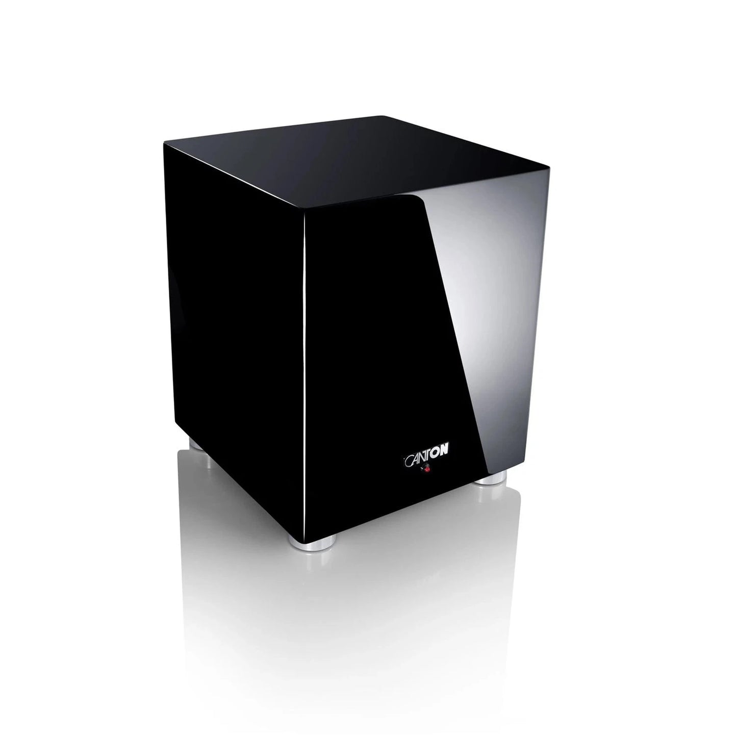 Canton Sub 601 Aktiv-Subwoofer Schwarz Schrägansicht von oben auf das würfelförmige Hochglanz-Gehäuse