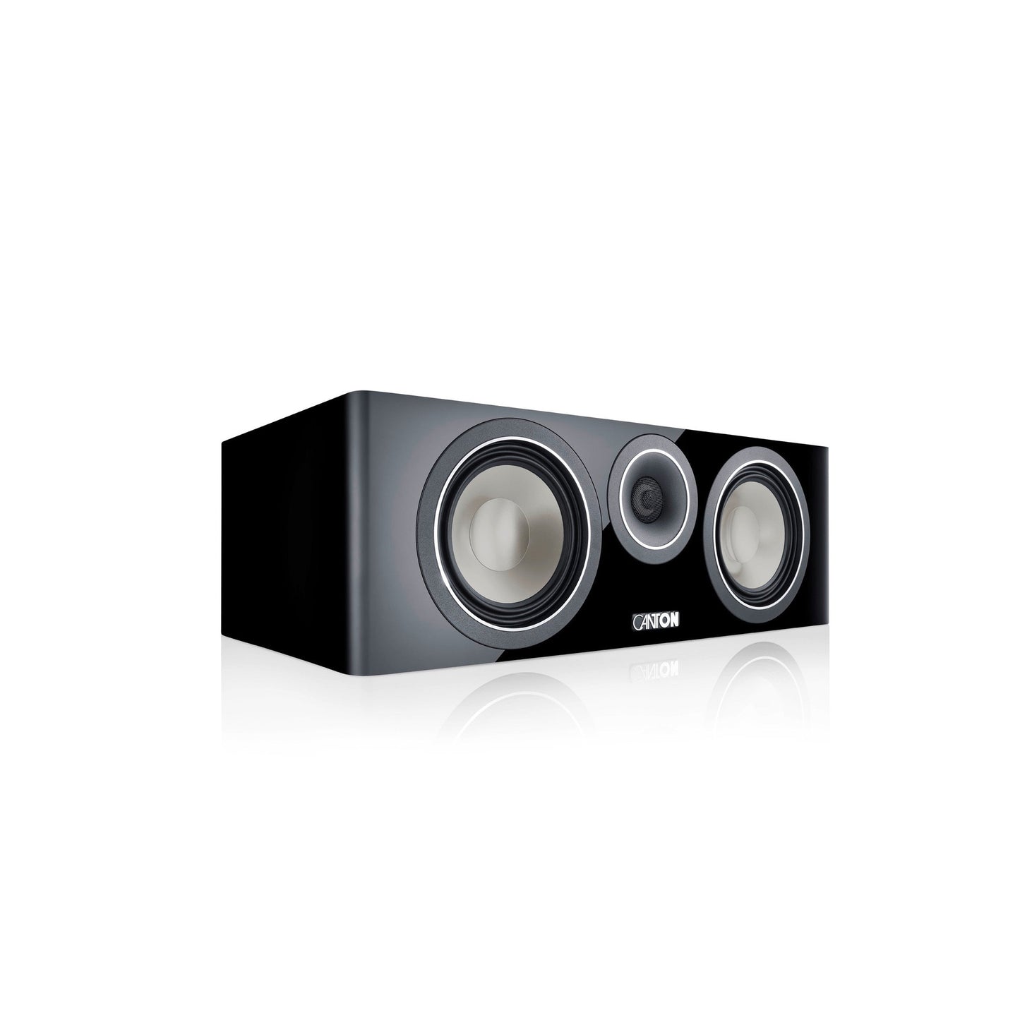 Canton Townus 50 Center-Lautsprecher Schwarz Schrägansicht ohne Abdeckung, Hochglanz-Gehäuse