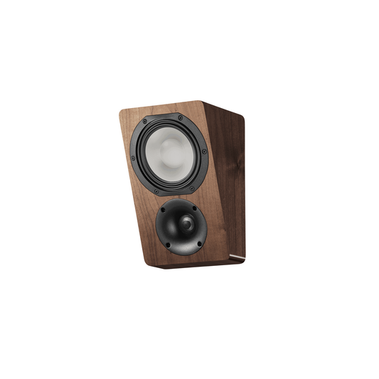 Canton Townus AR 5 Dolby Atmos Lautsprecher Nussbaum Schrägansicht mit Holzfurnier und offener Treiberfront