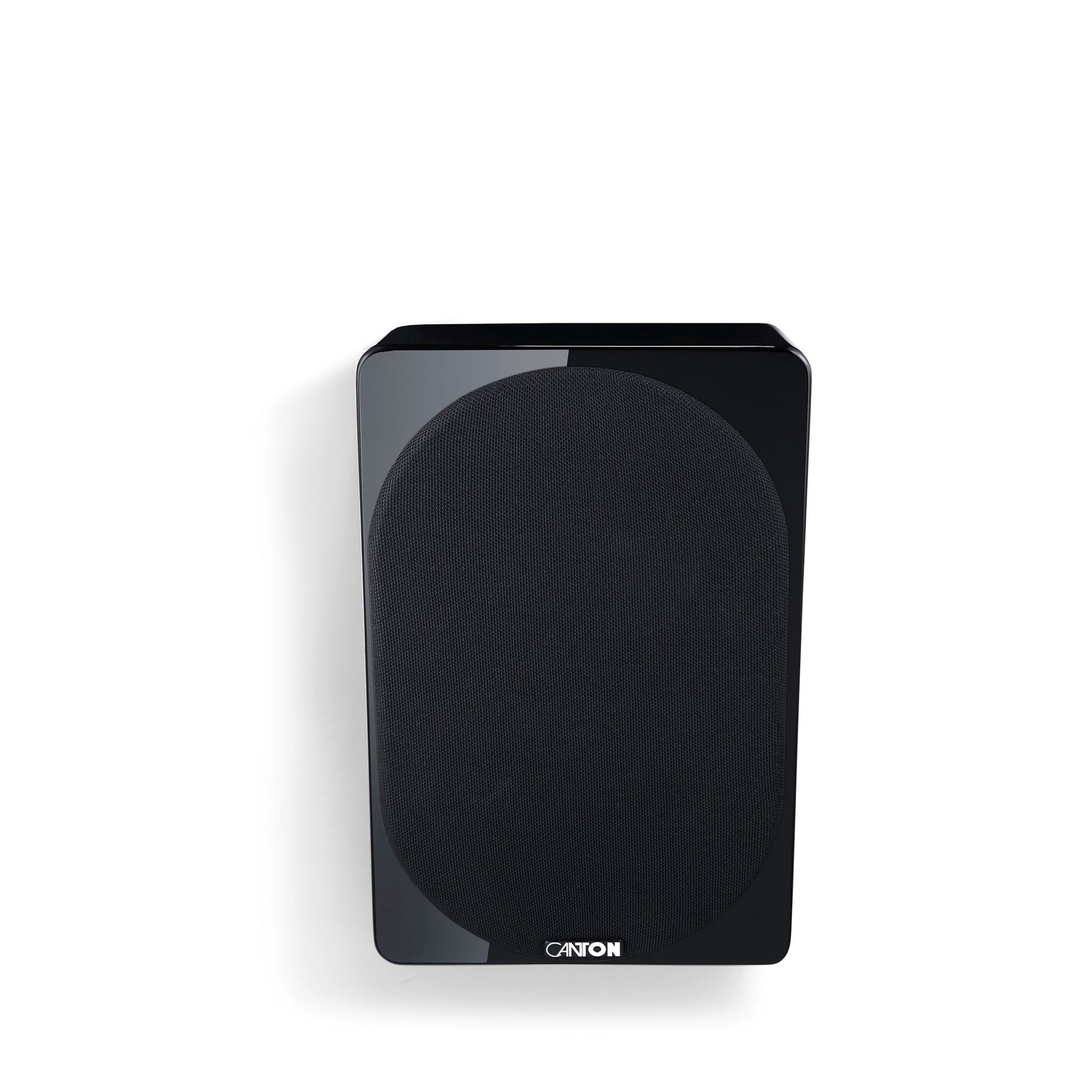 Canton Townus AR 5 Dolby Atmos Lautsprecher Schwarz Frontansicht mit aufgesetzter Stoffabdeckung