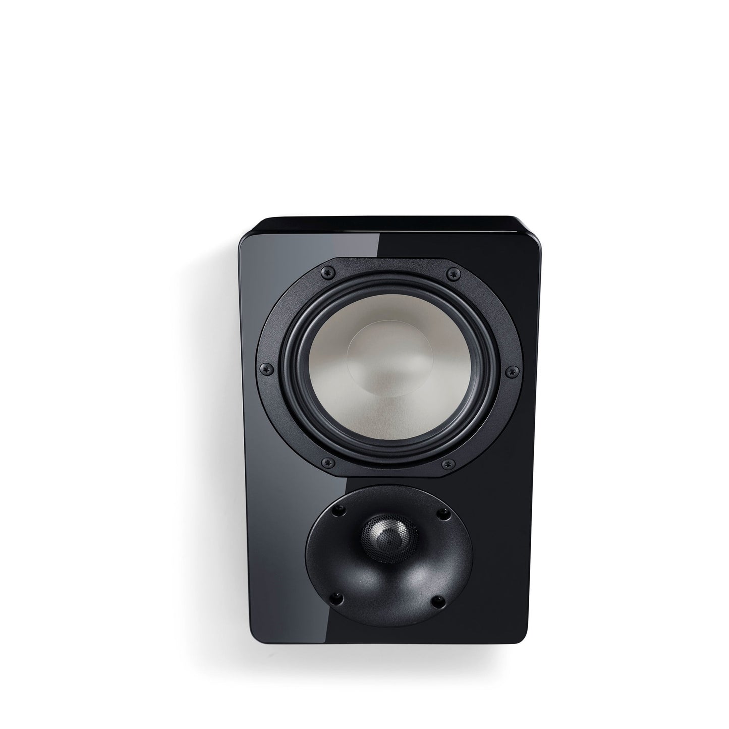 Canton Townus AR 5 Dolby Atmos Lautsprecher Schwarz Frontansicht ohne Abdeckung, angeschrägte Schallwand