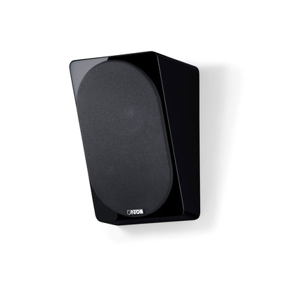 Canton Townus AR 5 Dolby Atmos Lautsprecher Schwarz Schrägansicht mit geschlossener Abdeckung und Logo
