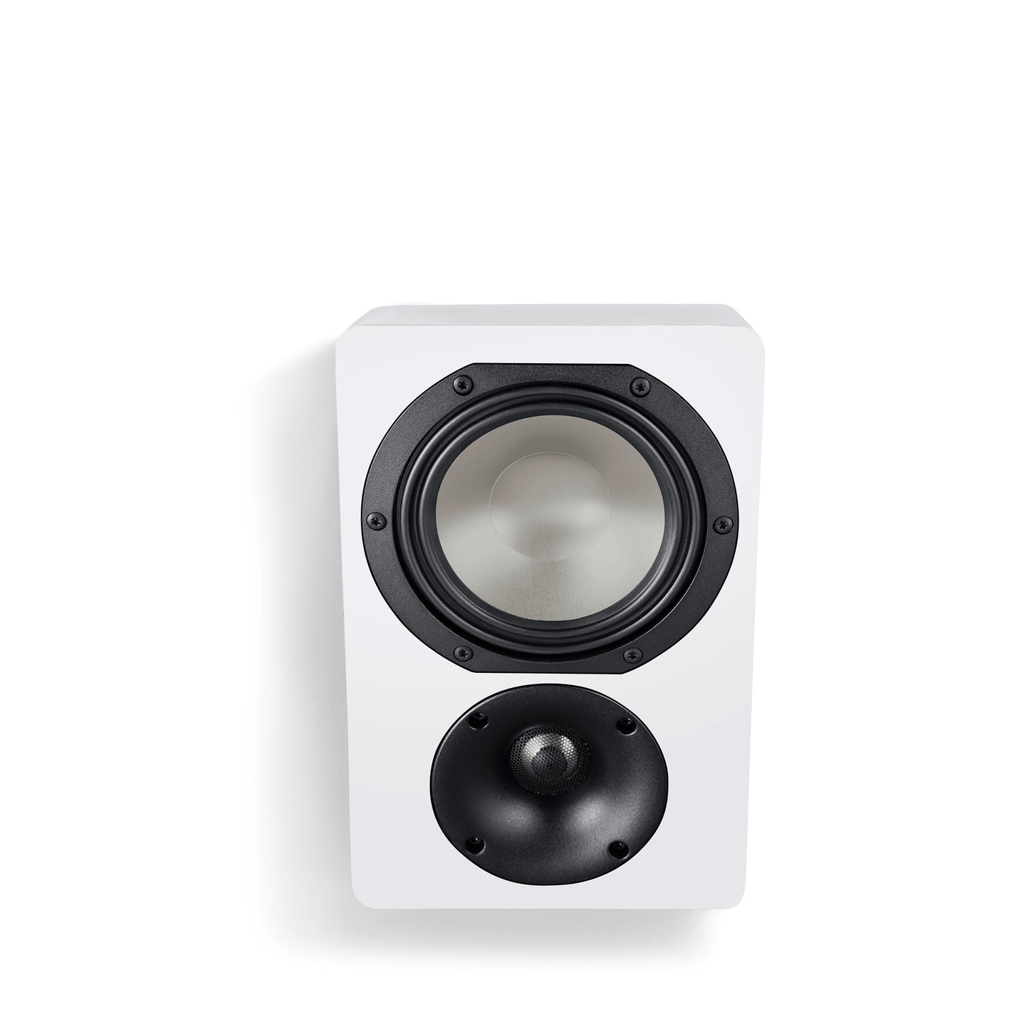 Canton Townus AR 5 Dolby Atmos Lautsprecher Weiss Frontansicht der geneigten Schallwand ohne Abdeckung