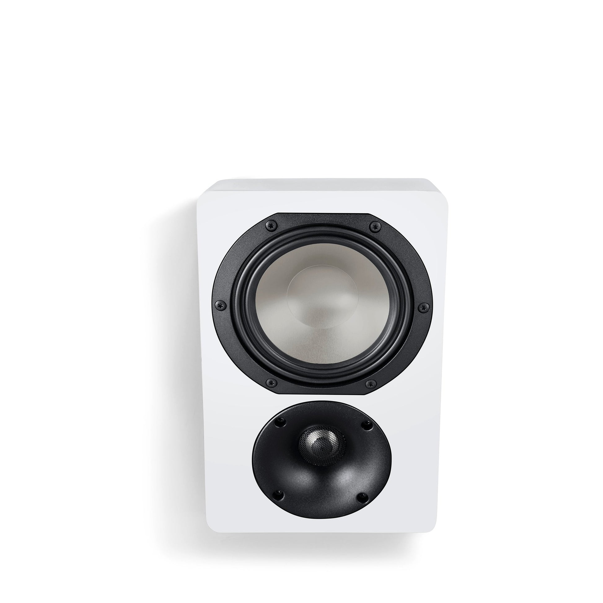 Canton Townus AR 5 Dolby Atmos Lautsprecher Weiss Frontansicht der geneigten Schallwand ohne Abdeckung