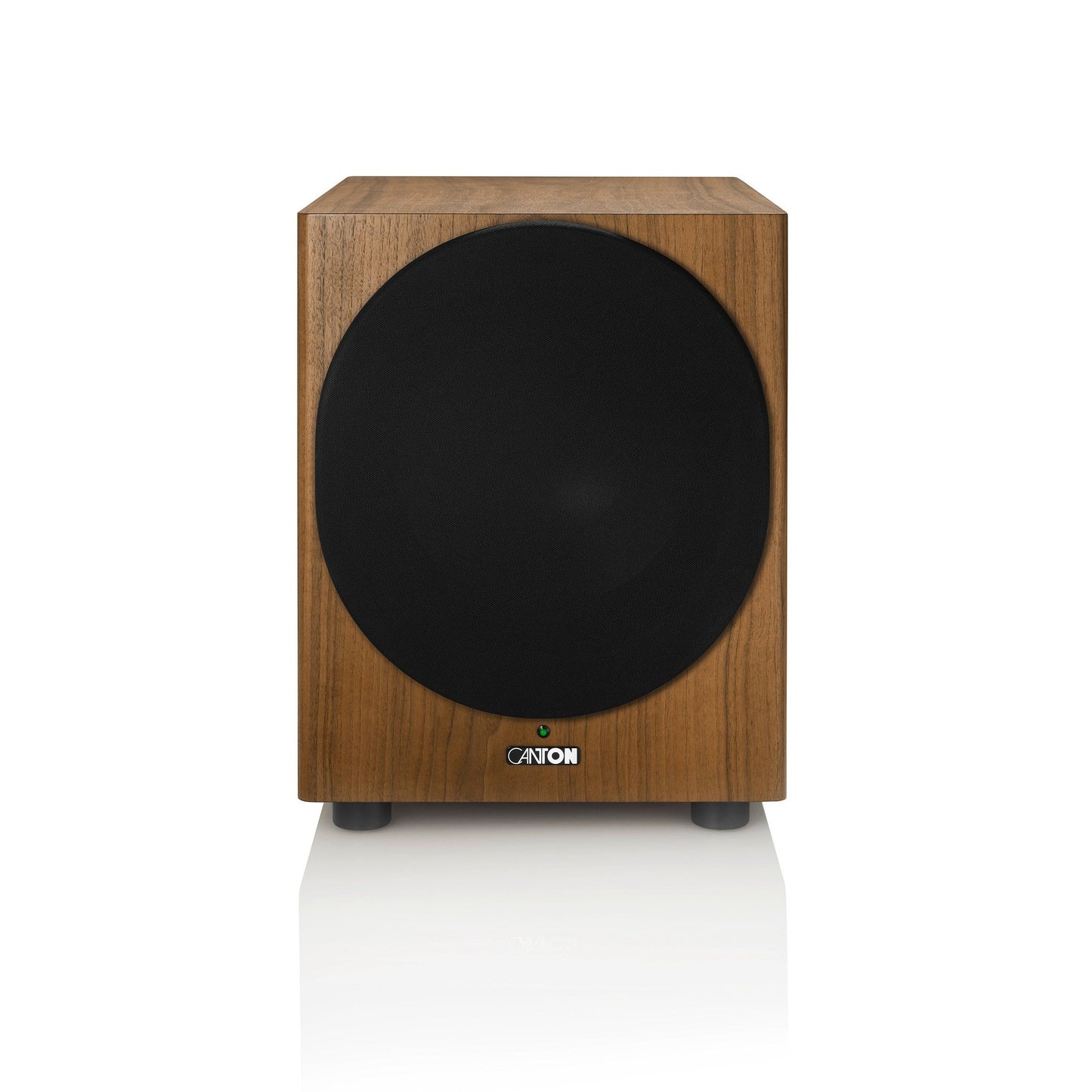 Canton Townus Sub 12 Aktiv-Subwoofer Nussbaum Frontansicht mit magnetischer Stoffabdeckung